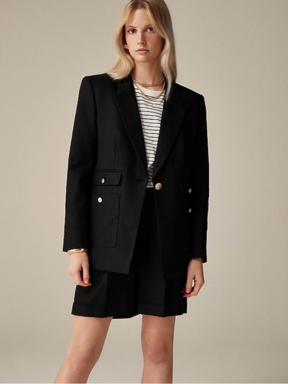 J.Crew Vivienne Blazer Stretch Linen Blend 12 Black Single Breasted Button BZ861